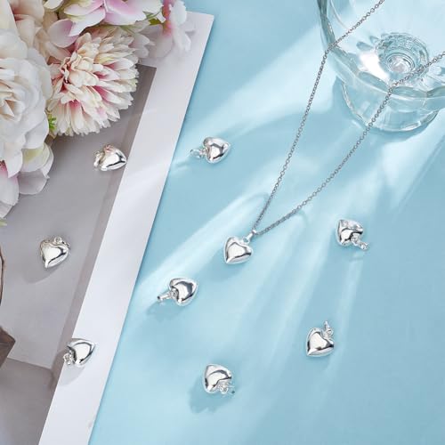 Beebeecraft 10Pcs Puffy Heart Charms, Small 0.6in 925 Sterling Silver Plated Brass Metal Love Heart Shaped Charms for Bracelet Earrings Jewelry Making - color: Silver, size: 15x18x7mm