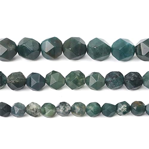 BEADIA Faceted Natural Moss Agate Stone Round Beads 8mm 36cm/Strand for Jewelry Making - color: Moss Agate, size: 8mm