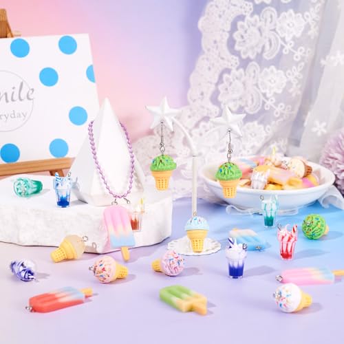 Craftdady Resin Plastic Miniature Food Snack Pendants Charms Ice Drink Juice Pendants Cute Bottle Fruit Keychain Charms Hang Ornament for DIY Craft Earring Bracelet Necklace Jewelry Making - color: Mixed Color Ice Cream