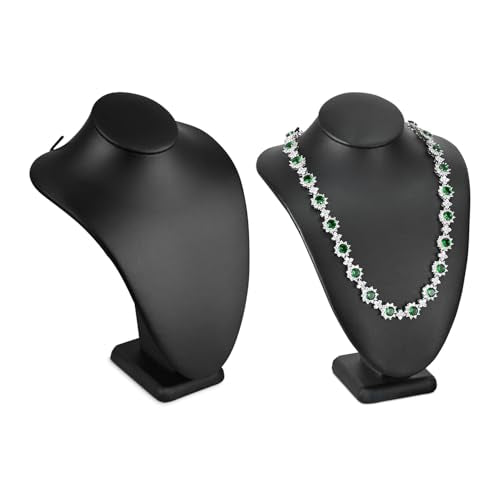 MOOCA 2 Pcs Deluxe Faux Leather Small Necklace Chain Jewelry Display Holder, Jewelry Stand, Necklaces Display Mannequin Bust Stand, 7 1/4”H, Black Faux Leather - color: 3) Black Faux Leather, 2 piece