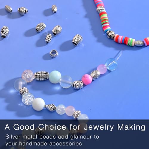 stino Metal Spacer Beads for Jewelry Making, Silver Bracelet Earrings Necklace Findings & Supplies 512 (Barrel (70Pcs)) - color: Barrel (70Pcs)