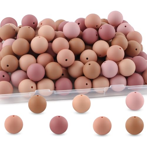 60pcs 19mm Silicone Beads for Keychain Making Mix Color Round Beads for Pens and Bracelet Crafts(Camel) - color: Camel, size: 19mm
