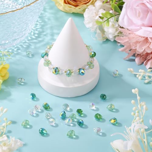 50Pcs Green Faceted Glass Teardrop Beads Electroplate Transparent Crystal Teardrop Charm Beads Top Drilled Drop Spacer Bead Water Drop Chandelier Charms for Earring Necklace Jewelry Making - color: Green