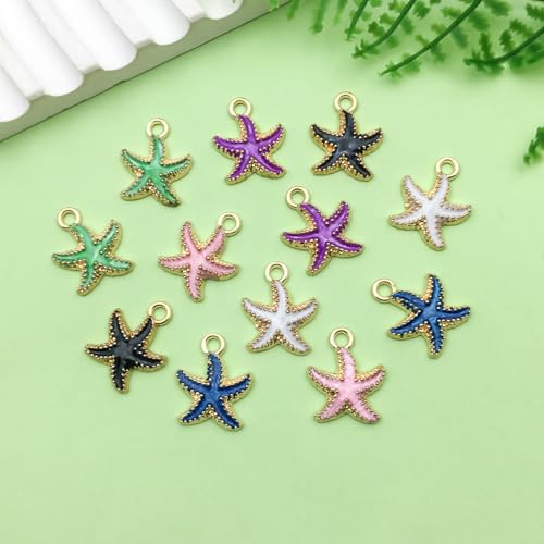 Sailanzi 48pcs Alloy enamel starfish series Pendant Jewelry Making DIY Keychain Earrings Pendant Various Design Charms for Jewelry Making Bracelets Necklace (SN823) - color: SN823