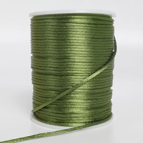 LUSTEMBER 2 mm x 330 Feet Satin Nylon Cord, Silky Smooth Nylon String for Jewelry Making Bracelet Necklaces Beading Thread Rattail Macrame Kumihimo Chinese Knot Craft - size: Green