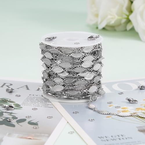 KYUNHOO 13 Feet Long Stainless Steel Bulk Chain for Jewelry Making Silver Craft Chains with Lobster Clasps Jump Rings Jewelry Supplies for DIY - color: Eyelash Steel