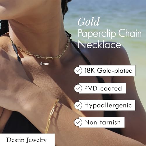 Destin Jewelry Paperclip Chain Necklace for Women, Waterproof 18K Gold Plated Stainless Steel, Hypoallergenic, Adjustable Layering Chain, Tarnish-Resistant, 2.5–6.5mm - color: 18K Yellow Gold Plated Stainless Steel, size: 30" + 2", style: 2.5 MM