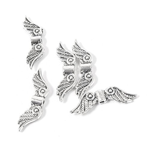 50 pcs 20mm Angel Wing Spacer Metal Beads DIY for Bracelets Necklace Silver