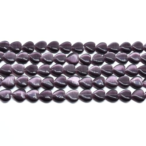 33pcs 12mm Dark Purple Cat's Eye Heart Stone Loose Gemstone Beads Semi-Precious Craft Supplies for DIY Jewelry Making - color: Heart12mm Dark Purple