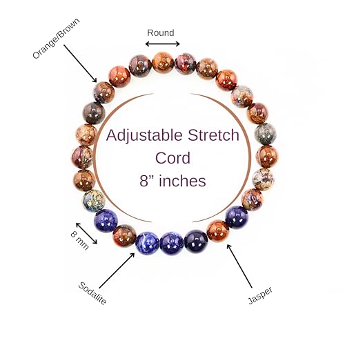 Black Obisidian Bracelets for Men 8" Inch Full Stretch Healing Crystal Bracelet, Beaded Charm Bracelet for Men Gifts Fathers Day Anniversary Birthday Gifts for Him - color: Jasper & Sodalite Bracelets