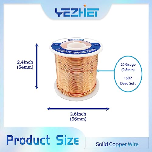 99.9% Solid Bare Copper Wire(20 Gauge, 330Ft), Dead Soft, 1 Pound Spool Pure Copper Wire for Crafts, Electroculture Gardening, Jewelry Making - size: 20GA
