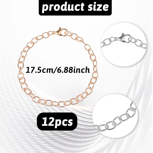 cobee 12 Pcs Charm Bracelet Chain, Metal Silver Chain Bracelet with Lobster Clasps for Women Bracelet Chain Bracelets Jewelry Making Crafts Supplies Men Gifts(Gold and Silver) - color: Gold + Silver