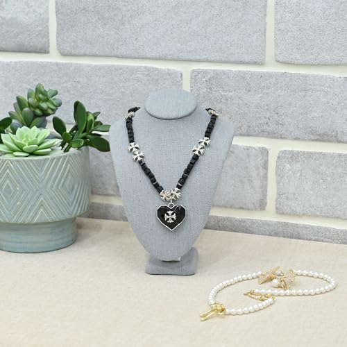 MOOCA Small Linen Covered Wood Jewelry Display Necklace Chain Jewelry Bust Display Holder Stand, Necklaces Mannequin, 7 1/4 in Height, Dim Gray Linen - color: 9) Dim Gray Linen, 1 piece