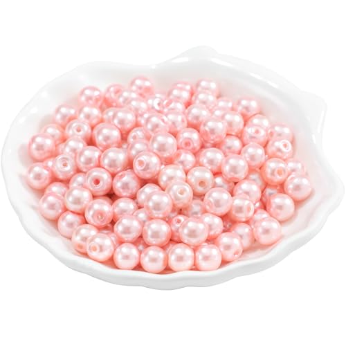 200Pcs Glass Pearl Beads Faux Pearls Round Czech Tiny Satin Luster Spacer Loose Beads Bulk with Holes Handcrafted for DIY Bracelets Jewelry Making Crafts Supplies (6MM, Pink) - color: Pink, size: 6MM