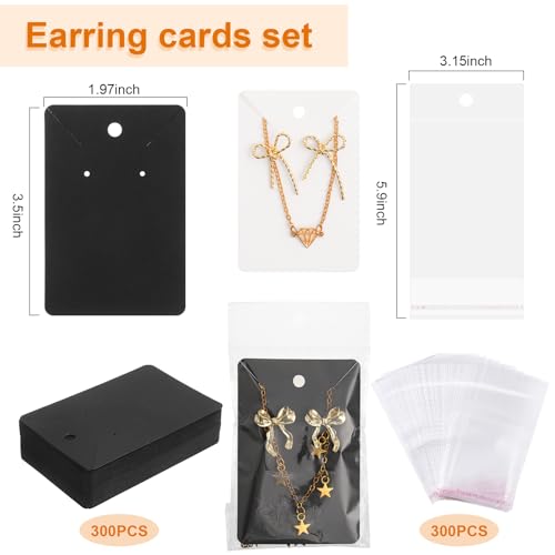Tondiamo 2400 Pcs Earring Making Kit, Include Bright Gold, Silver and Gold Ear Hooks, 300 Earrings Cards Anti Sensitive Earring Making Tool with Jump Rings and OPP Bags for Repair(Black Card) - color: Black Card