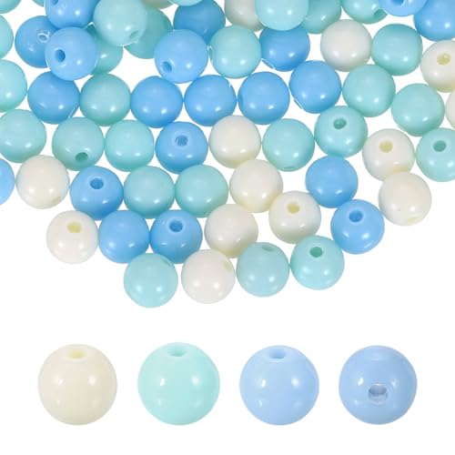 HARFINGTON 200pcs Cream Blue Acrylic Round Beads 8mm Dia 1.9mm Hole Plastic Resin Smooth Balls Loose Bead for Jewelry Making Bracelets Necklace Earrings DIY - color: Cream Blue, size: 8mm