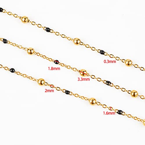 UMAOKANG 16.4 Feet Gold Chain for Jewelry Making Golden Black Ball Bead Link Chain Roll Necklace Anklet DIY Jewelry Supplies with Lobster Clasps and Jump Rings Bulk - color: Gold Black Bead