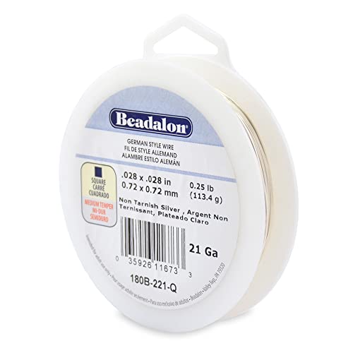 Beadalon German Style Wrapping Wire, Square, Silver Plated, 21 Gauge, 64 ft - color: Silver Plated, size: 21 Gauge/.028 In-approx. 64.4 Ft