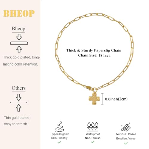 Bheop Chunky Cross Necklace for Women Trendy 14K Gold Silver Layered Statement Cross Pendant Charm Necklace Waterproof Paperclip Herringbone Snake Choker Chain Christian Jewelry Set Gift Non Tarnish - style: GD-Cross Necklace(0.8 inch Pendant)