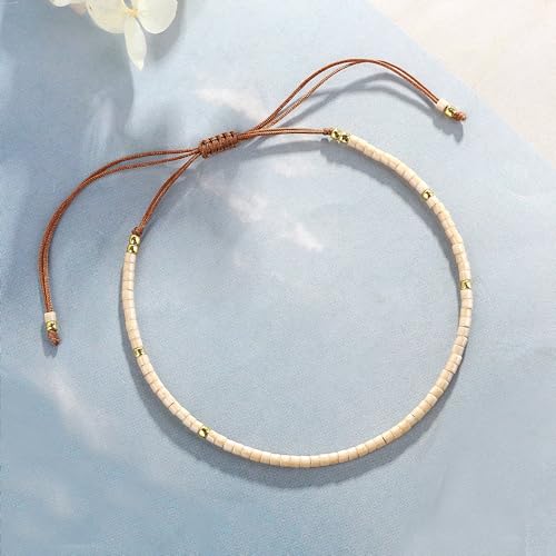 KELITCH Adjustable turquoise bead bracelet single color knitting friendship bracelet fashion jewelry daily wear gift (28 color selection) - color: Beige 04H