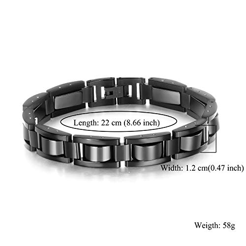 Feraco Mens Magnetic Bracelets, Classic Balck Titanium Stainless Steel Bracelets with Natural Hematite Magnet Stones,Men's Jewelry Gifts,8.66 inch - color: Black