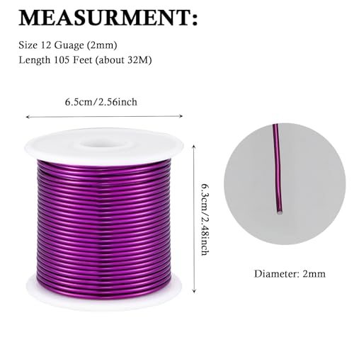 12 Gauge Purple Aluminum Craft Wire (105FT) - Anodized for Jewelry Making, Beading Floral, Plant Gardening, Sculpting & Modeling Craft Wire (Purple #11, 2mm) - color: Purple #11