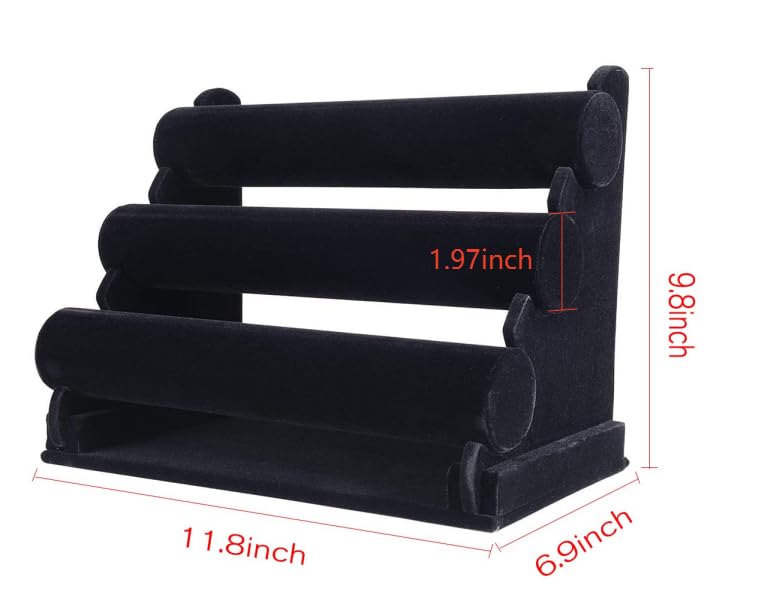 ChezMax Triple Tier Jewery Display Removable Bracelet Holder Jewelry Stand Necklace Stand Jewelry Towers and Watch Holder for Home Organization - color: B- Black Velvet