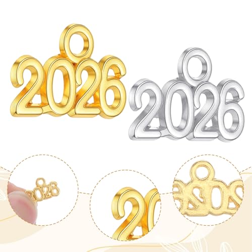 120 PCS 2026 Year Charms, Mini Signet Charms Zinc Alloy Graduation Tassel Pendants for DIY Jewelry Making Necklace Bracelet Keychain Decoration(Gold and Silver)