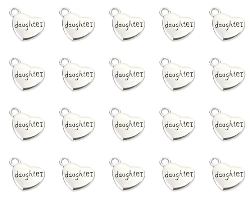 Shapenty Antique Silver Love Heart Shaped Family Members Pendant Charms for DIY Craft Keychains Bracelet Necklace Earrings Jewelry Making Findings and Memory Ornament - style: Daughter