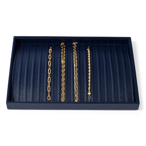 18 Slots PU Leather Jewelry Tray Necklace Display Tray Jewelry Drawer Organizer Necklace Bracelet Holder Organizer Stackable Storage Display (Blue) - color: Blue, size: 18 Slot