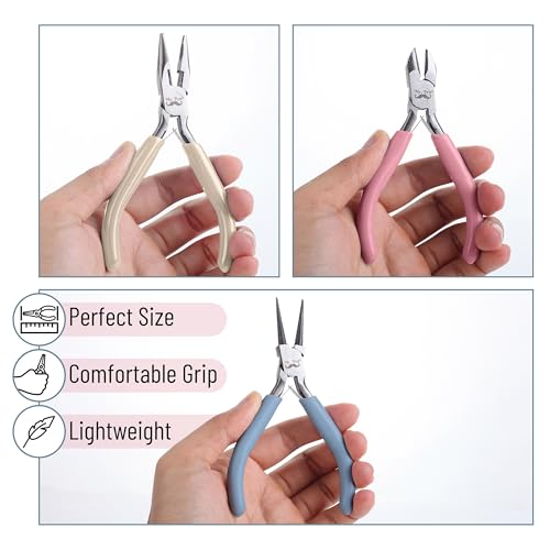 Mr. Pen- Pliers for Jewelry Making, 3 Pack, Chain Nose, Round Nose Pliers Set and Wire Cutter for Beading, Wire Wrapping, Jump Rings, Jewelry Repair, Crafting, DIY - color: Pastel