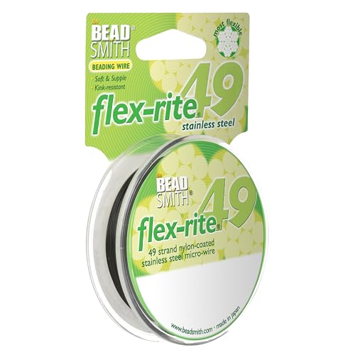 The Beadsmith Flex-Rite Beading Wire - 49-Strand Nylon-Coated Stainless-Steel Wire, 0.014" (0.35 mm) Dia, Black, 30 ft Spool, Durable Necklace & Bracelet String, for Jewelry Making Supplies - color: Black, size: .014” Dia - 30 ft