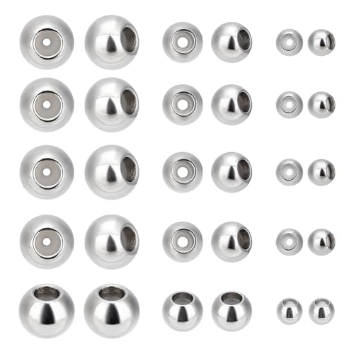 PH PandaHall 30pcs Stainless Steel Stopper Rondelle Spacer Beads with Rubber Inside, Fit Adjustable Slider Chain, Jeweley Bracelet Necklace Making