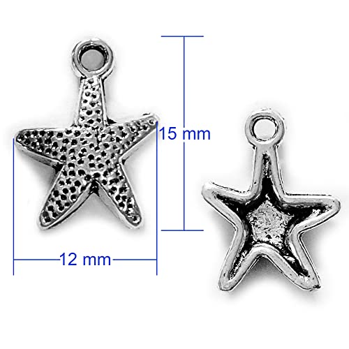 Heather's cf Silver Sea Charms – Antique Pendants, Non-Tarnish, Lead-Free & Nickel-Free, Bulk Ocean Animal Charms for DIY Jewelry, Bracelets, Necklaces, Earrings, Beach Craft Supplies (Sea Animals) - color: Dotted Starfish - 77 Pcs