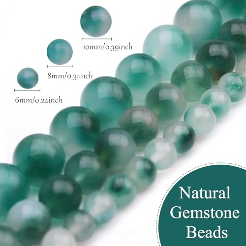 6mm Natural Stone Beads 65pcs Flower Jade Polished Round Smooth Crystal Loose Gemstone Beads for Jewelry Making DIY Bracelet Necklace Earring Crafts Supplies - color: Flower Jade 1 strand-65pcs