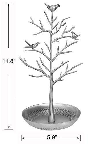 Jewelry Tree Necklace Earring Holder Modern Cute Bird Jewelry Stand for Women Girls Teen Silver - color: Silver