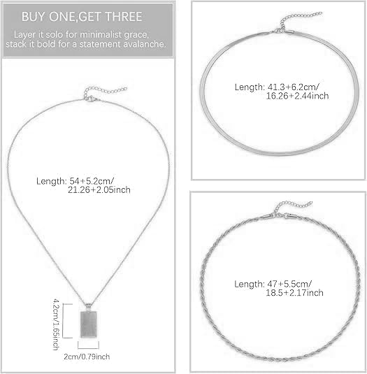 Evabelle Gold Layered Necklace for Women Trendy Jewelry 14K Real Gold Plated Chunky Chain Stackable Necklaces Dainty Choker Necklaces Rectangle Square Pendant
