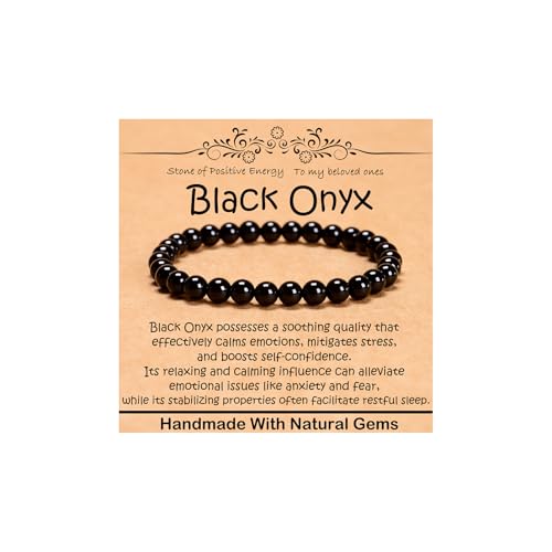 Natural Healing Gemstone Bracelet Handmade Yoga Stretch Elastic Bracelet Stress Relief Crystal Jewelry for Men and Women - color: Black Onyx (Positive Energy), size: 6mm