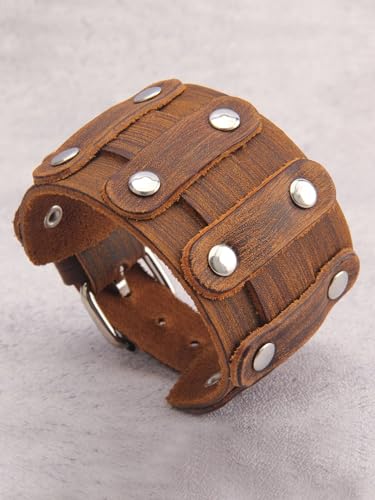 GelConnie Leather Cuff Bracelet Punk Braided Bracelets Rock Leather Wristbands Faux Mens Leather Bracelet Gothic Viking Bangle Adjustable Wrap Bracelet for Women,Men - color: Brown Leather Cuff