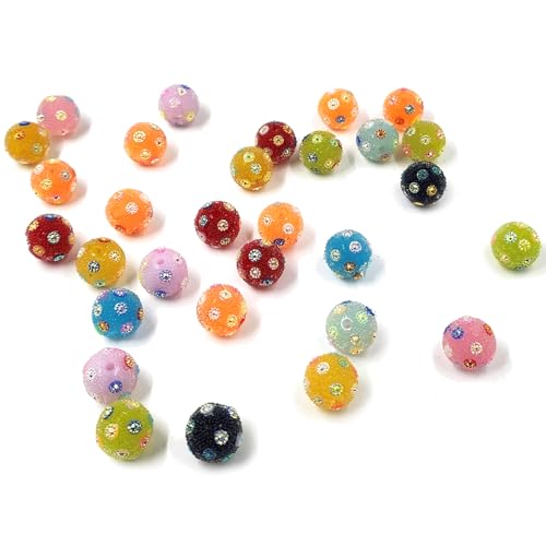 30PCS Bubble Resin Beads, 0.63 Inch Resin Rhinestone Clay Beads, Jelly Color Glitter Loose Spacer Beads for Jewelry Making Bracelets Necklaces Earrings Keychains Pendant & DIY Crafts Supplies - color: Jelly Color Sunflower