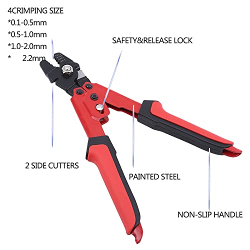 Wire Rope Crimping Tool Kit, with 1/16-304 Stainless Steel Cable 165 ft (7x7 Strand Core), 100 Cable Ferrule Aluminum Loop Sleeve Stops (165ft Rope 100 Loop, Red, 1) - color: Red