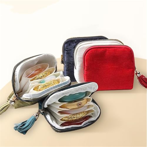 Travel Jewelry Organizer Case, Small Jewelry Pouch Bags with Zipper & Tassel, Travel Jewelry Case for Earrings Necklaces Rings Bracelets Brooches, Travel Gifts for Women - color: Wine Red