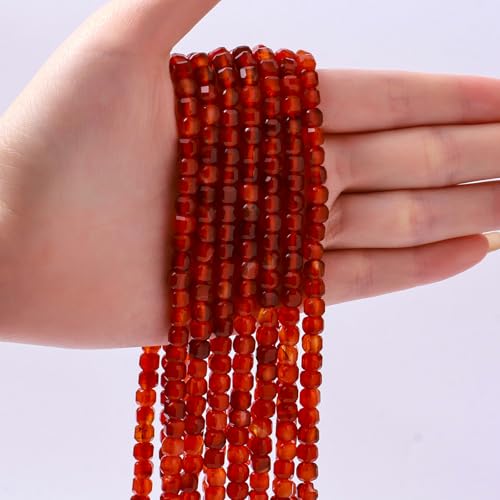 Natural Faceted Red Agate Cube Stone Beads 5-5.5mm 60pcs/str Loose Square Semi Gemstone Stone Beads for Making Bracelets Necklace Earrings - color: Red Agate