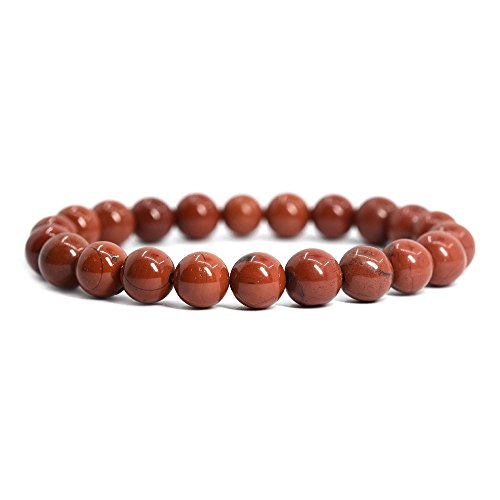 Justinstones 8mm Round Beads Stretch Bracelet 7 Inch Unisex - color: Red Jasper