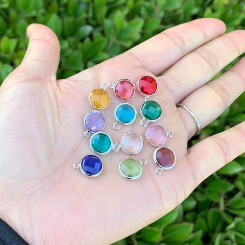 Adabele 5 sets Grade A Mixed Birthstone Charm 10mm Crystal Pendant Drop Bead Sterling Silver Plated (60pcs) For DIY Craft Jewelry Making CCP22 - color: Silver, size: 10mm (39") - 60pcs