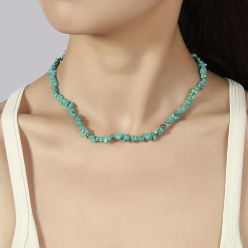 Raw Crystal Necklaces for Women 5-8mm Handmade Natural Stone Necklace Beaded Choker Necklace Healing Crystal Necklace Gemstone Necklace Raw Crystal Beaded Necklace for Her - style: Turquoise