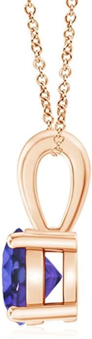 Angara Natural Tanzanite Solitaire Pendant for Women | Round Tanzanite Solitaire Pendant Necklace in 14K Solid Gold/Silver/Platinum With 18" Chain | December Birthday, Gemstone Jewelry Gift