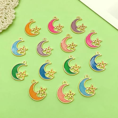 Sailanzi 56pcs Alloy enamel moon and star set Pendant Jewelry Making DIY Keychain Earrings Pendant Various Design Charms for Jewelry Making Bracelets Necklace (SN818) - color: SN818