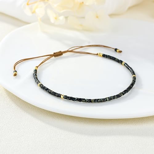 KELITCH Adjustable turquoise bead bracelet single color knitting friendship bracelet fashion jewelry daily wear gift (28 color selection) - color: Mix Black 04B