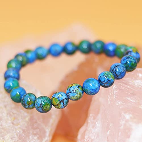 8mm Natural Gemstone Stretch Bracelet, Handmade Unisex Crystal Bracelets for Meditation, Yoga, Spiritual Healing & Positive Energy - color: Azurite
